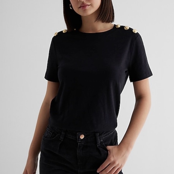 NWT Express skimming novelty button crew neck tee- pitch black - Picture 2 of 9